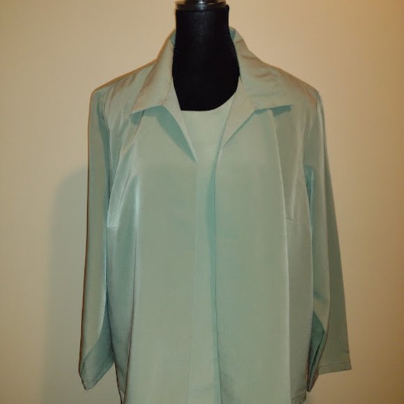 Blair, 3pc Silk Pant Set, Sage Green, Long Sleeves, Dry Cleaned, Size-XL Petite - Picture 2 of 10